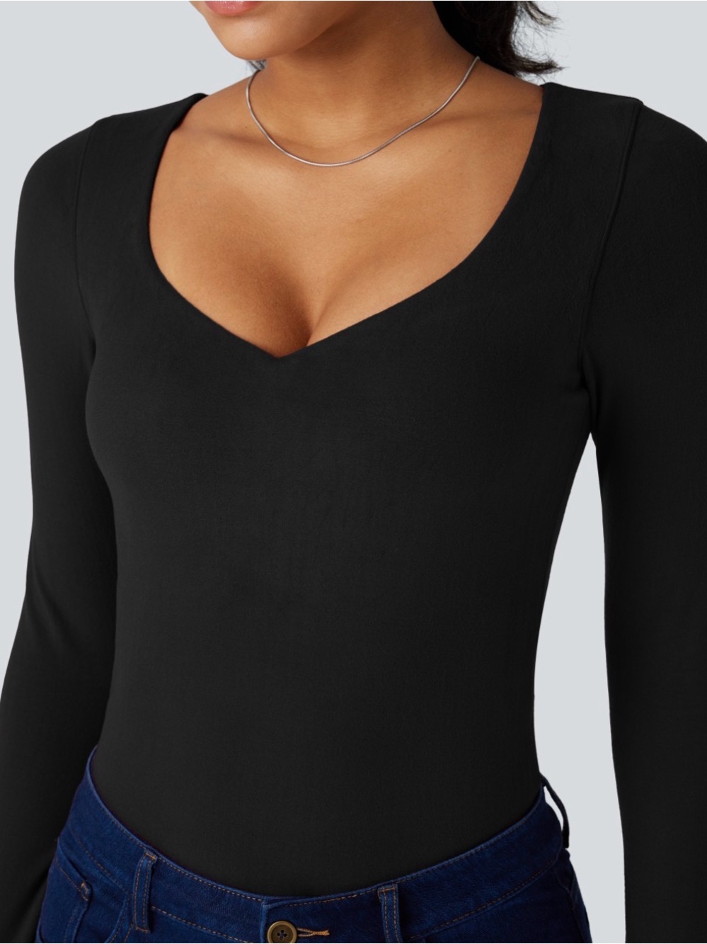 HALARA Black Long-Sleeve V-Neck Bodysuit